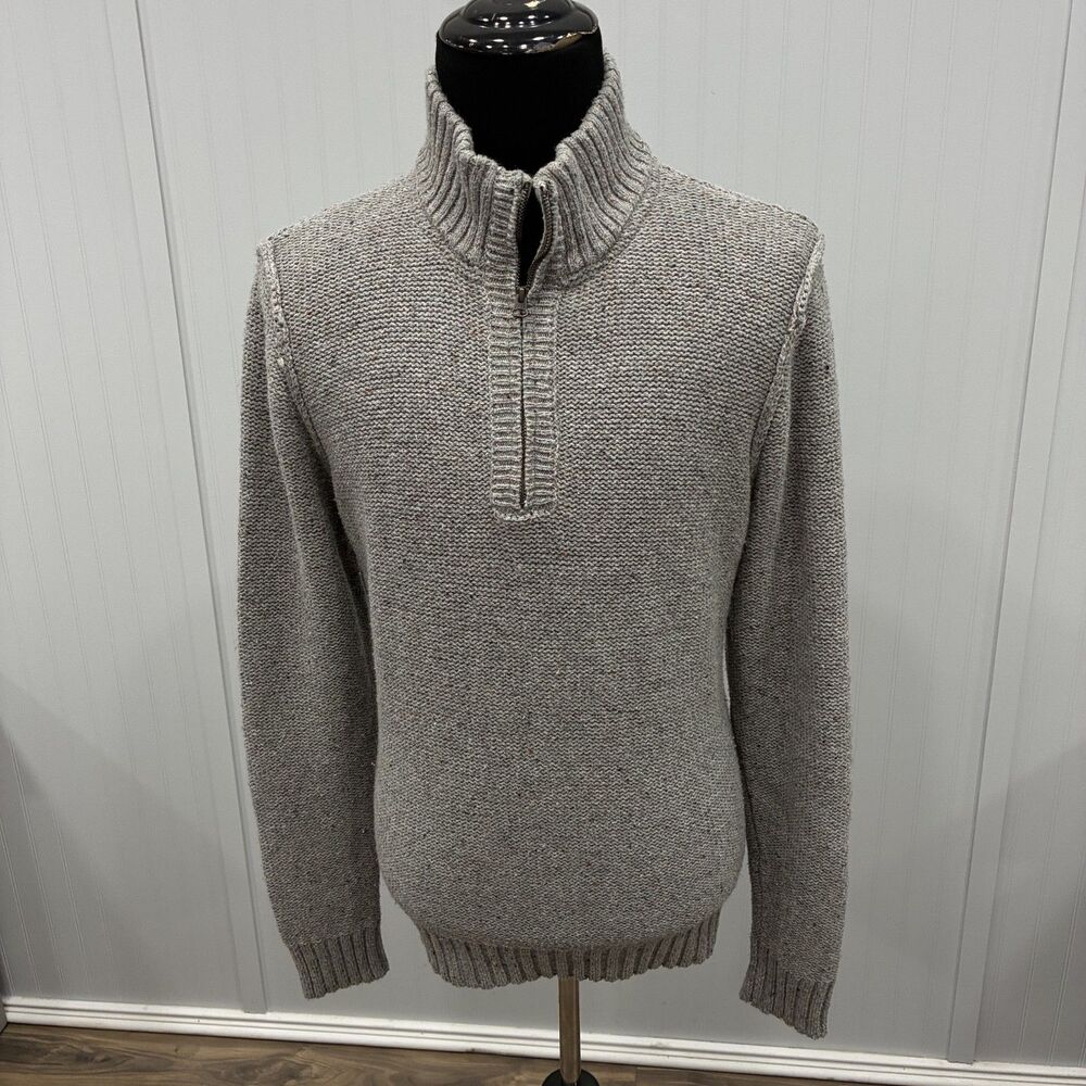 7 Diamonds Men's Large Beige Quarter Zip Heavyweight Pullover Knit Sweater